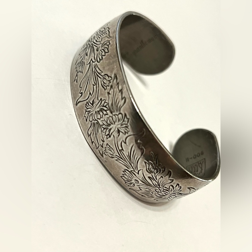 Vintage Kirk Steiff Pewter Floral Cuff Bracelet Designer Signed 900-11
